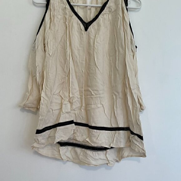 RO&DE ANTHROPOLOGIE Lace Trim Cold Shoulder Blouse Cream Ivory Black 3/4 Sleeve - Picture 5 of 14